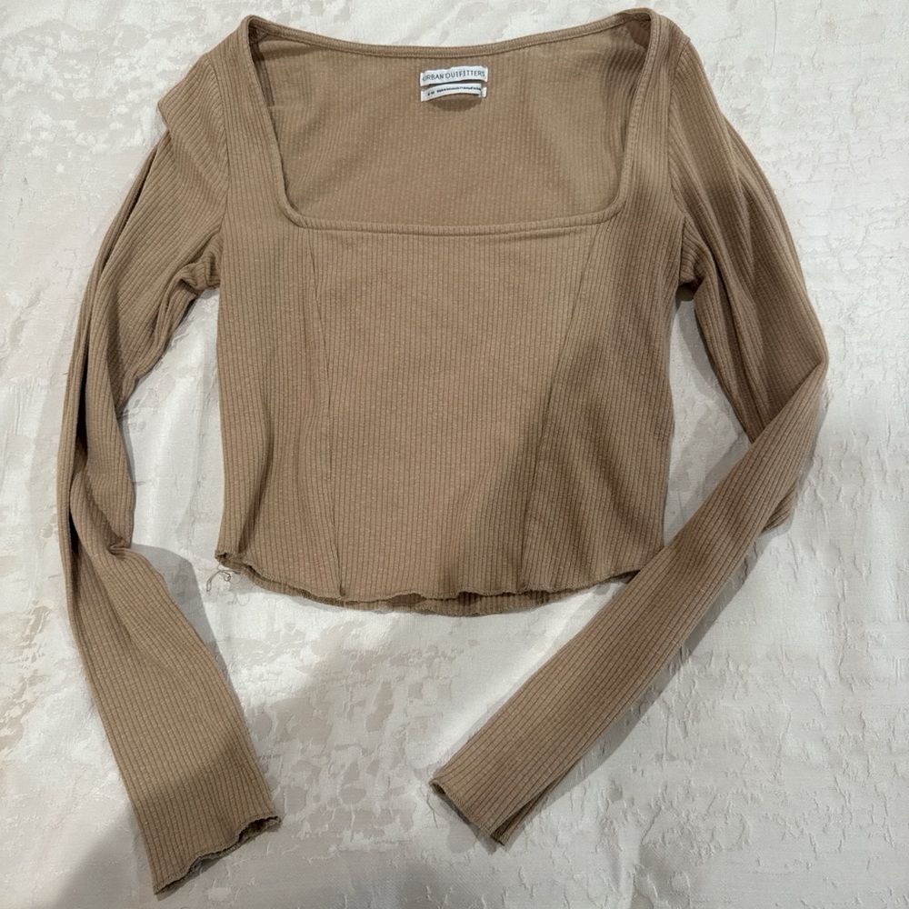 Urban Outfitters Tan Ribbed Crop Top